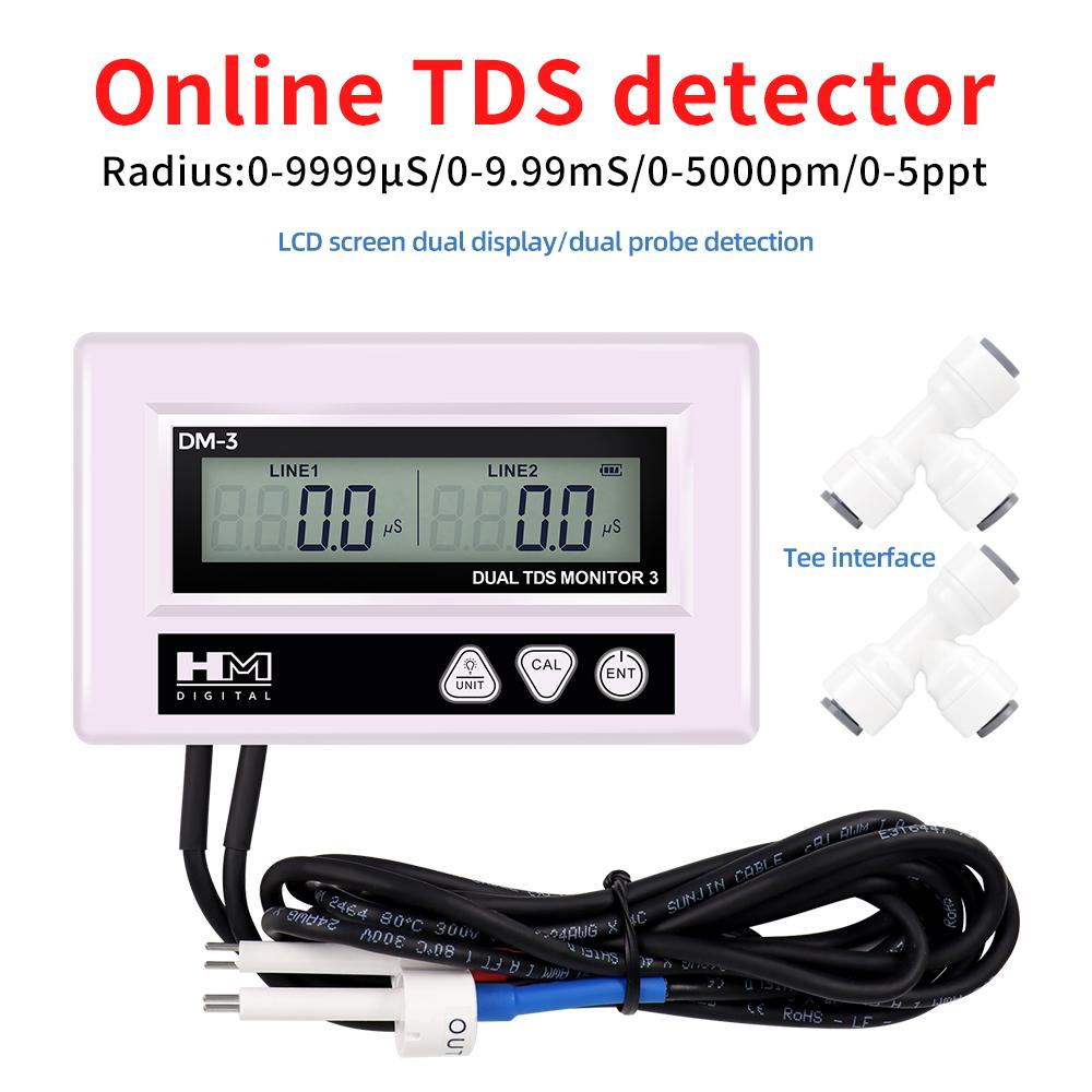 Двойной онлайн тестер качества воды HM Digital EC&TDS Монитор 0-5000 PPM Обнаружение Коммерческий поточный детектор воды для лаборатории