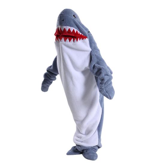 Спальный мешок, мультяшная форма акулы, мягкая фланелевая одежда для кемпинга, семейных прогулок и ночевки, носимое одеяло для взрослых и детей, комбинезон для косплея