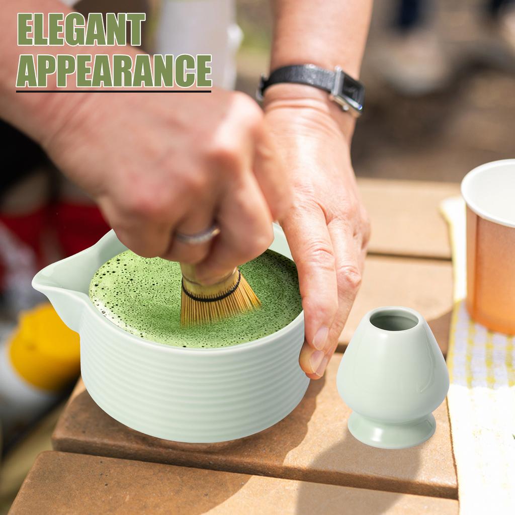 Набор из 4 предметов для приготовления чая матча Набор венчиков для матча Набор для приготовления чая в японском стиле с ложкой, подставкой для венчика и чашей для начинающих и энтузиастов