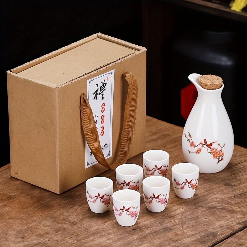 1 Set Ceramic Sake Set Japanese Sake Cup Include 1 Pot And 6 Cups Porcelain White Liquor Pot Traditional Ceramic Crafts Saki Cups For Home Sushi Shop