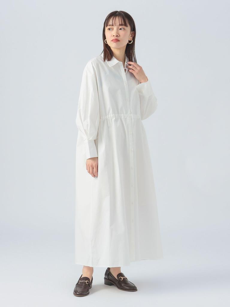 Beams Heart Women's Drawstring Long Shirt Dress, Off White, One Size