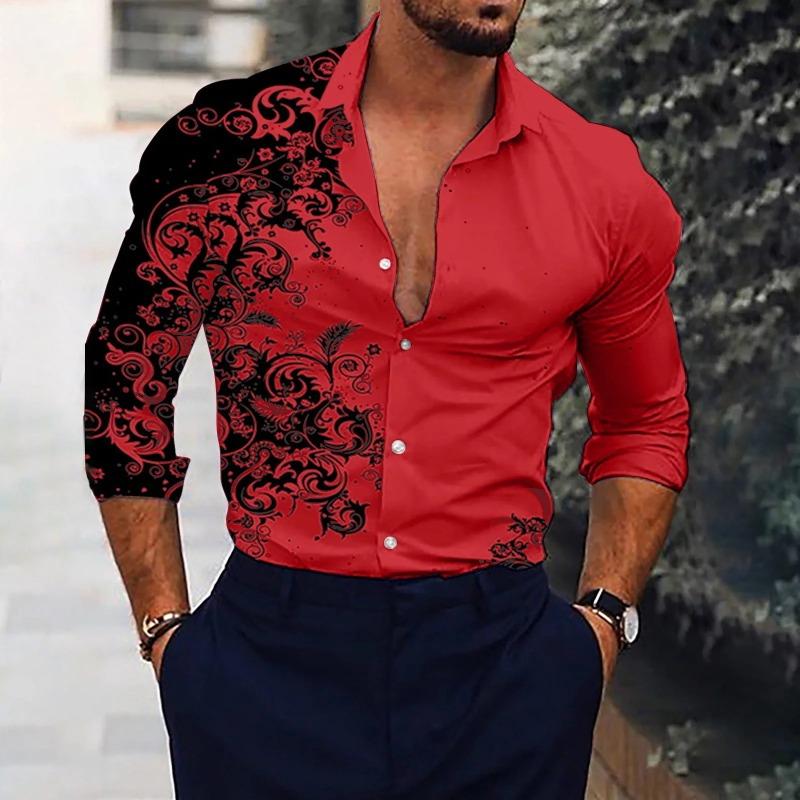 Spring Autumn Men's Shirt with Long Sleeves Collar Prints Complicated Gorgeous Temperament Business Shirts Men’s