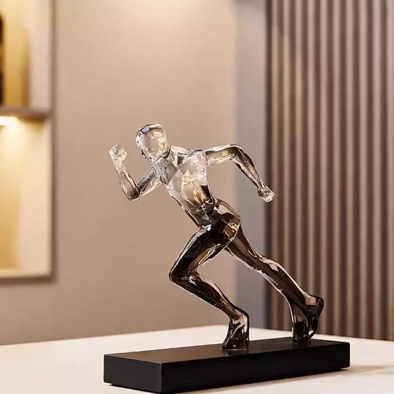 Изысканная статуэтка бегущего мужчины из синего кристалла для дома и офиса Уникальная хрустальная фигурка бегуна Белая скульптура