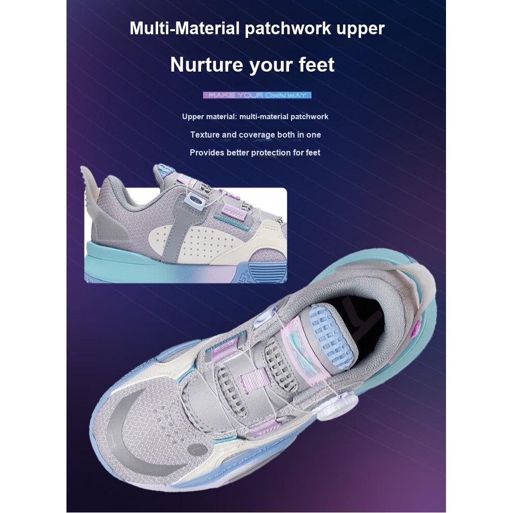 Li Ning All City 10 V1 Anti-Slip Shock Absorption Wear-Resistant Rebound Low-Top Basketball Shoes Kids Sneakers Gray White YKBS060-1