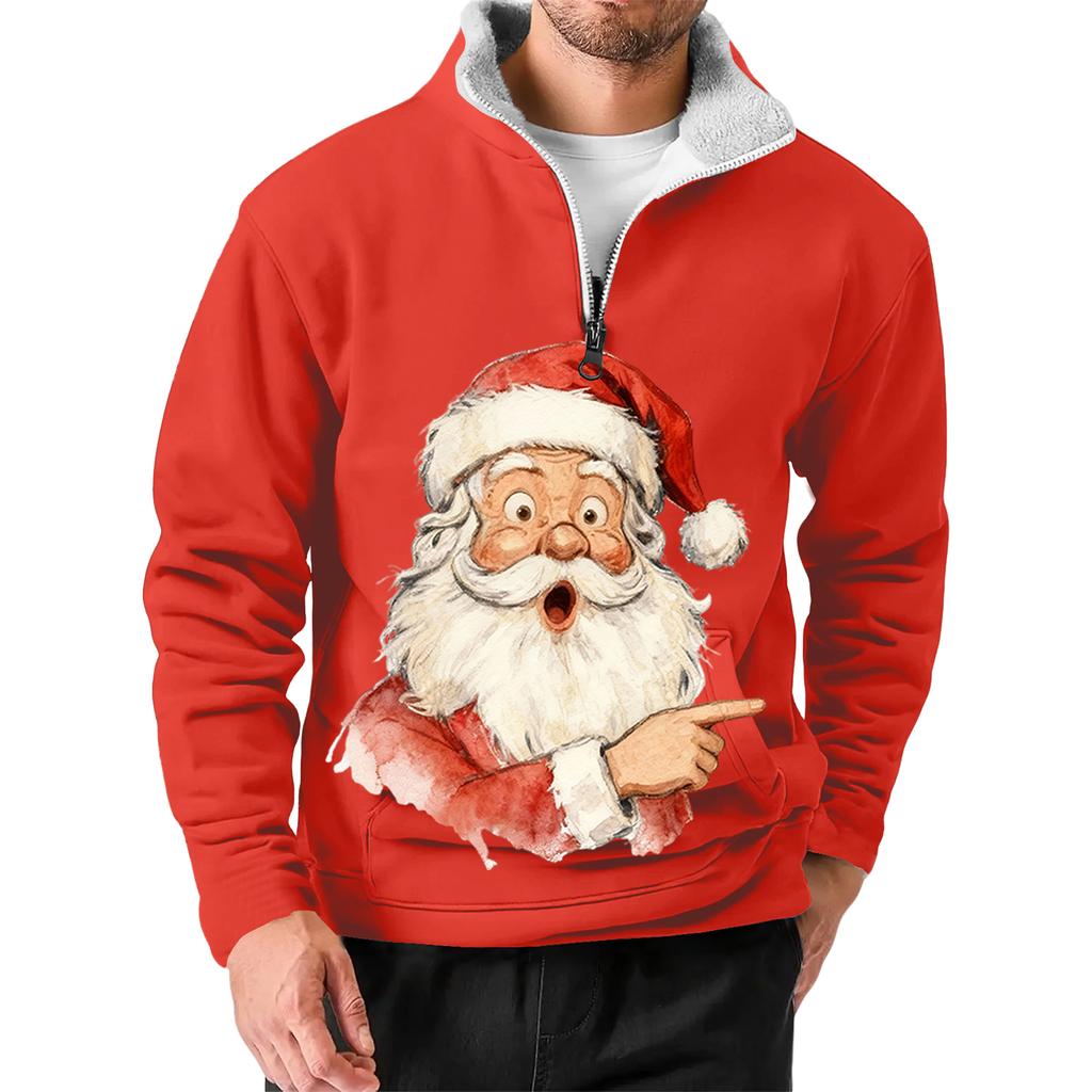 Мужской рождественский свитшот со стойкой, популярный уличный повседневный топ с воротником
