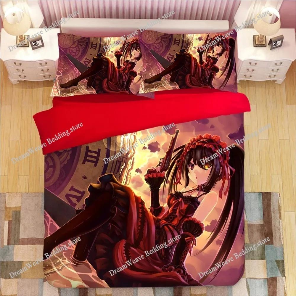 Манга DATE A LIVE Комплект постельного белья Япония Мультфильм Аниме Пододеяльники Наволочки Токисаки Куруми Комплект чехла для одеяла Постельное белье741