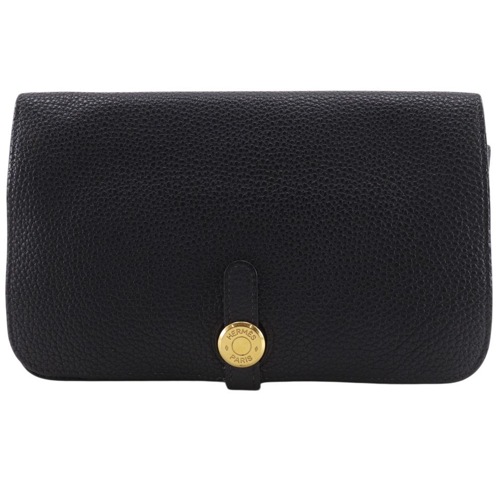 HERMES Dogon GM Purse Black / Gold Hardware Taurillon Clemence unisex Used