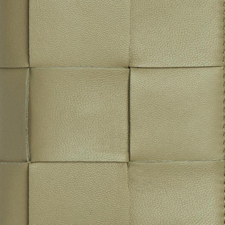 Bottega Veneta Cassette Intreccio Woven Design Double Fold Zipper Wallet Small Women wallet Cave-Green 706010VCQC42916