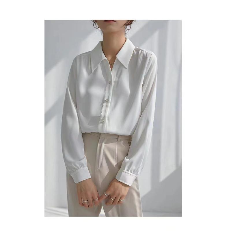 Повседневная женская рубашка, белая рубашка с длинными рукавами, женская, для холодного ветра, для женщин, для пожилых, с чувством профессионального темперамента, драпированная, устойчивая к складкам блузка