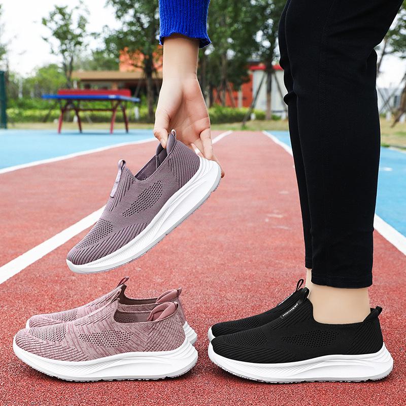 Shoes Women's Casual Shoes Middle-aged and Elderly Mother Shoes Flying Woven Mesh Breathable Single Shoes One Pedal Lazy Shoes Versatile Women's Shoes