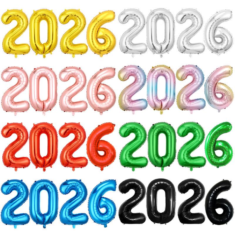 Счастливого Нового года 2026 Шары Золотые Серебряные Розовые Черные Цифра 2026 Фольгированные Шары 16/32 Дюйма Разноцветные Баннер «С Новым Годом»
