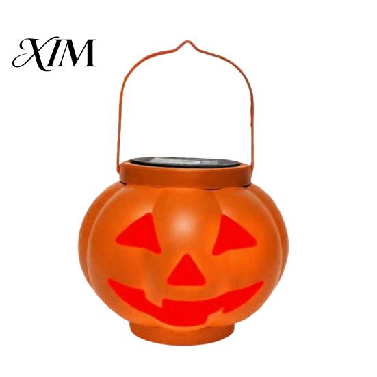 Weatherproof Solar Powered Lanterns Halloween Pumpkin Lantern, Waterproof Outdoor Hanging Light, Orange Compact Lights for Walkways Spooky Face