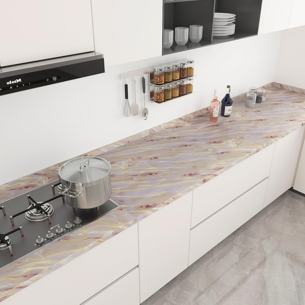 Boobest Ширина 80 см x Длина 9 м Золотисто-розовые обои Наклейка Кухня Водонепроницаемый мраморный лист для фотографии Мраморный ремейк лист Плитка Дверь Фусума Стол