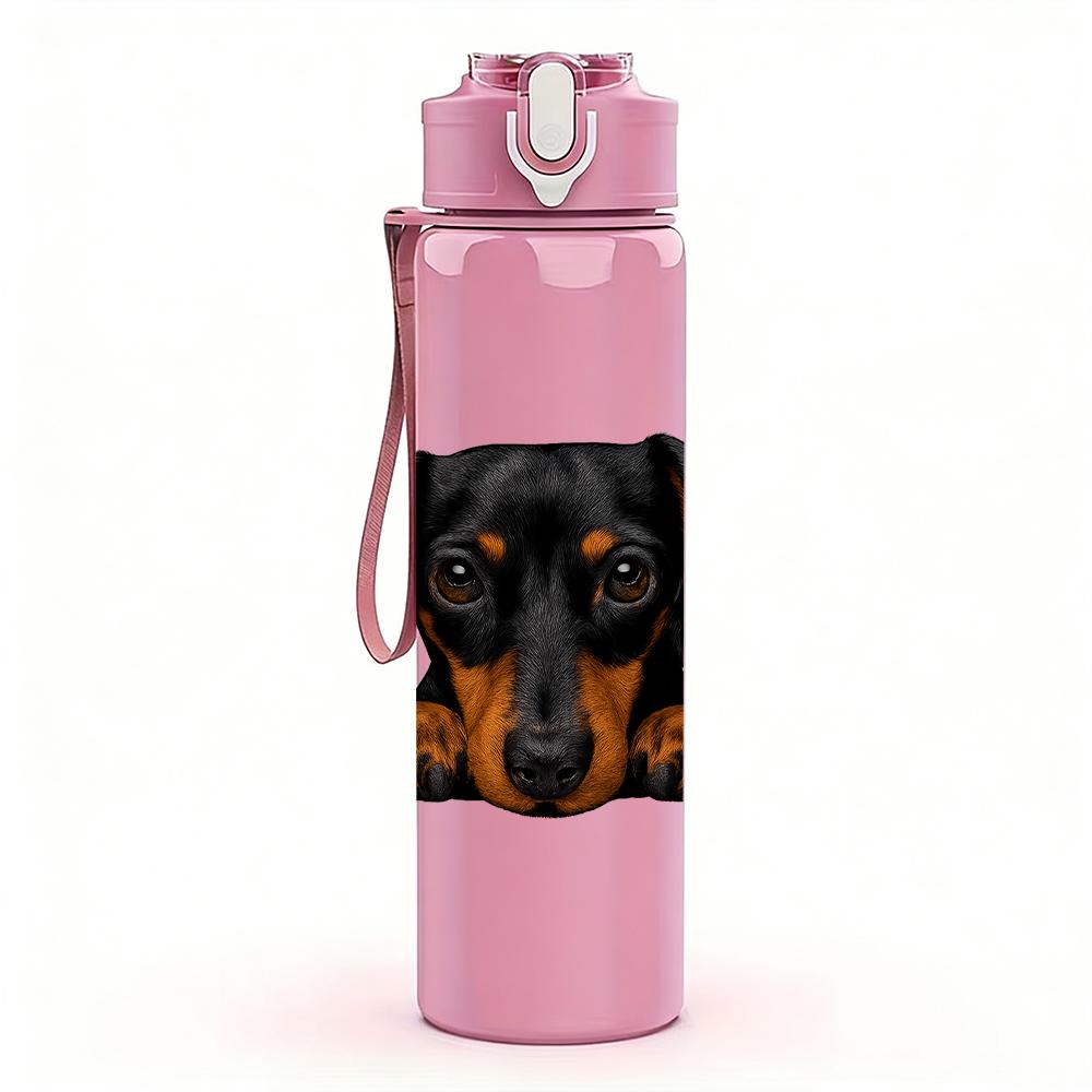 1PC Black Brown Dachshund Bust 750ml Color Plastic Sports Water Bottle Leakproof Flip Straw Lid For Sports Office Home Use