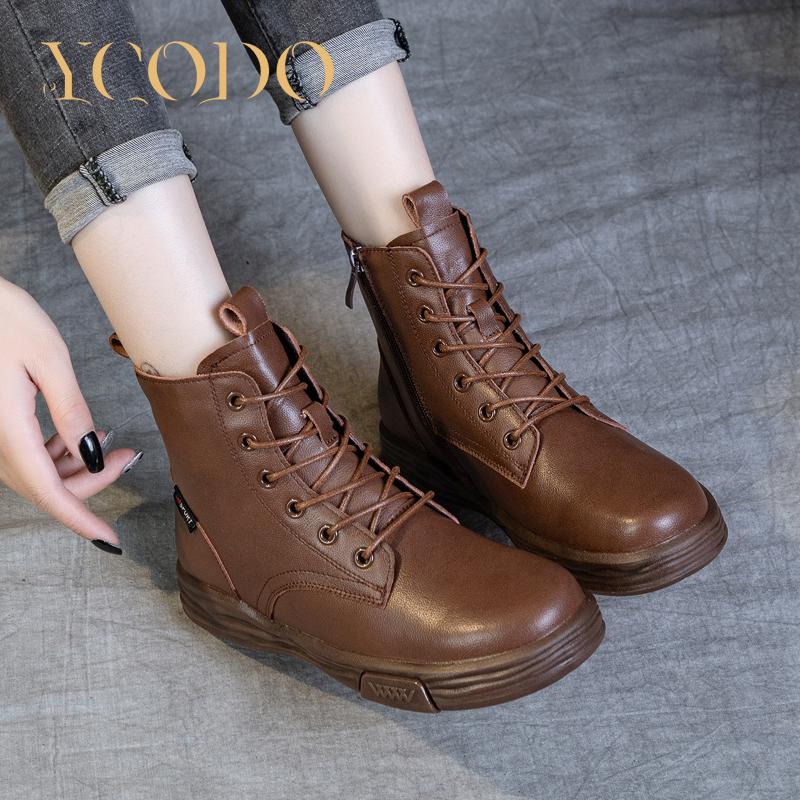 Кожаные ботильоны, женская повседневная студенческая обувь на плоской подошве