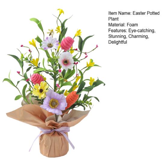 Искусственные пасхальные горшечные растения 16,5" Дерево с пасхальными яйцами Настольные украшения с морковками из синельной проволоки Искусственные цветы для каминной полки Дома Весенний декор