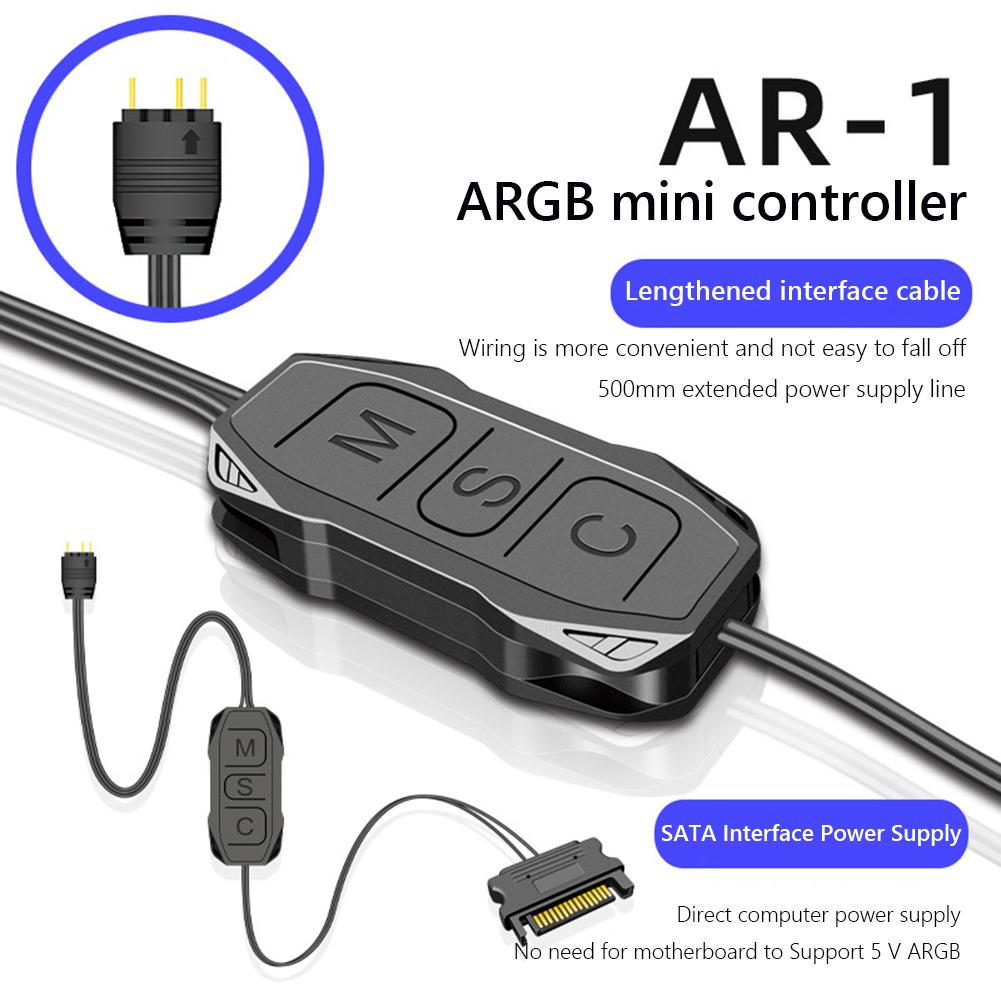 AR-1 RGB Controller Cable Computer PC 5V 3 Pin to SATA AURA ARGB Mini Control HUB Adapter for Cooling Fan Light Strip