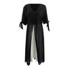 Women Plus Size 3/4 Sleeves V Neck Chiffon Panel Contrast Cocktail Semi Formal Play Dress