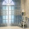 1 панельная перегородка, прозрачная занавеска, роскошная синяя прозрачная занавеска с вышивкой, кружевная фильтрующая занавеска, винтажная цветочная занавеска для окон для гостиной