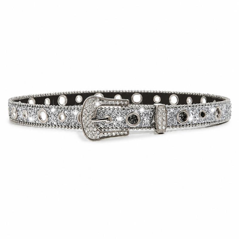 Adjustable Rhinestone Leather Belt Luxury Crystal Buckle Women Waist Accessory for Skirt Shorts Pants All Bottoms
