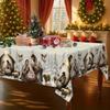 Christmas Tablecloth Rectangle Digital Print Santa Tree Snowman Reindeer Holiday Dining Decor Red 60x84 Inch