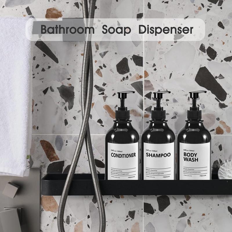 500 мл глянцевый черный дозатор мыла для настенного крепления бутылки мыла для душа с этикетками дозаторы для геля для душа для ванной комнаты кухонной раковины