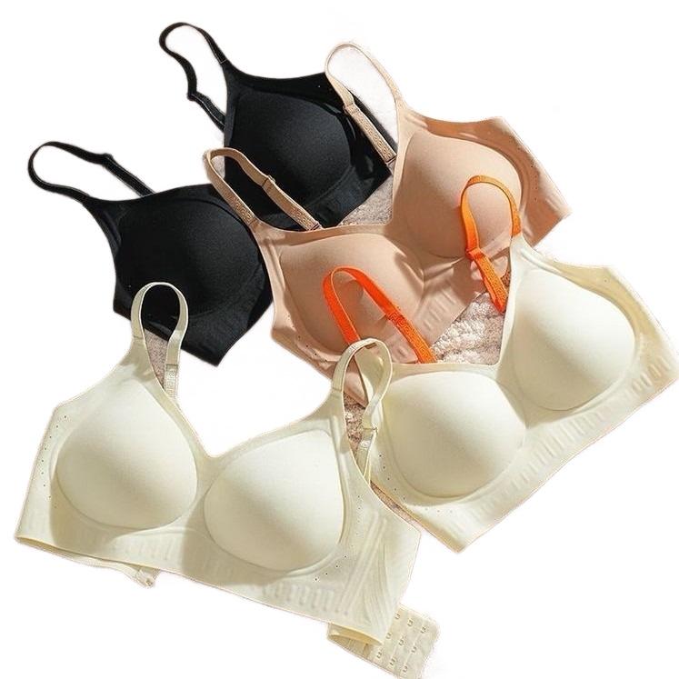 Traceless fixed cup gathering bra women's summer thin back no steel ring breathable liquid foundation invisible underwear