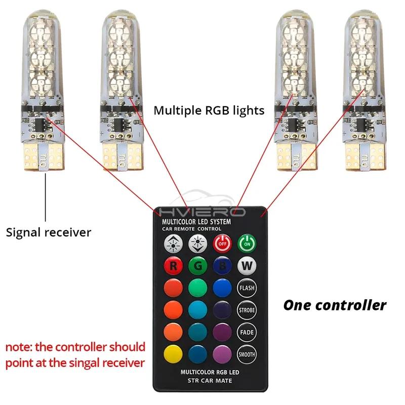 Новая T10 5050 6SMD DC 12V Водонепроницаемая W5W Пульт дистанционного управления RGB 194 168 Плафон Боковой Сигнальный Атмосферный Автомобильный Светодиод Силиконовый Клиновидный