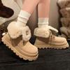 Ботинки женские на меховой платформе из замши на плоской подошве, теплые, плюшевые, повседневные, зимние, 2025, спортивные, нескользящие, на шнуровке, женские ботинки