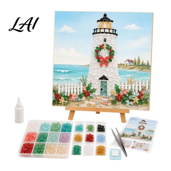 DIY Acrylic Mosaic Tiles Christmas Lighthouse Art Kit for Adults Coastal Craft with Unique Gift Lovers Colorful Pieces Decoration Holiday Home Decor