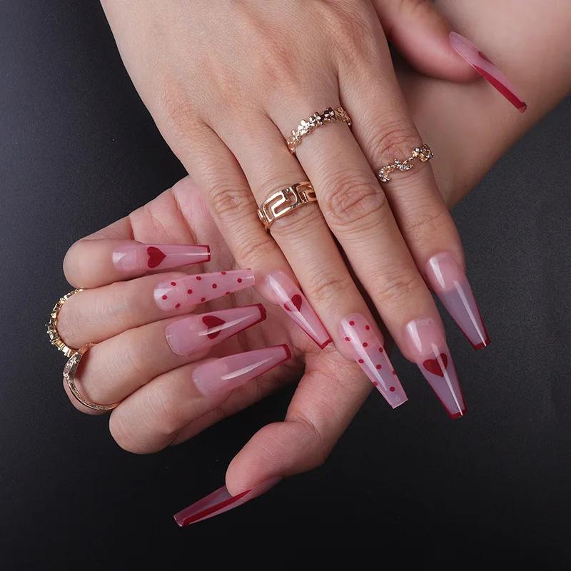 24Pcs French Long Ballet Fake Nails Black Butterfly Purple Handmade Press On Nail Tips Removable Acrylic False Nails