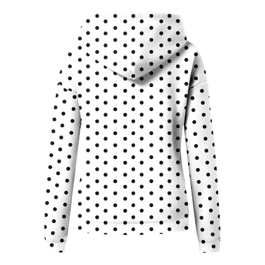 Women's Pleated Polka Dot Long Sleeve Hooded Sweatshirt