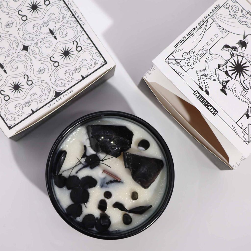 Tarot Candle Black Obsidian Knight Of Swords