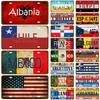 Country Flag Tinplate Plate For Wall Home Restaurant Craft Bar Decor Tin Sign Plaque France Spain Germany Metal Sign Mexico USA