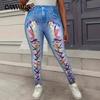Женские повседневные узкие брюки с высокой талией с принтом, модные брюки с принтом больших размеров
