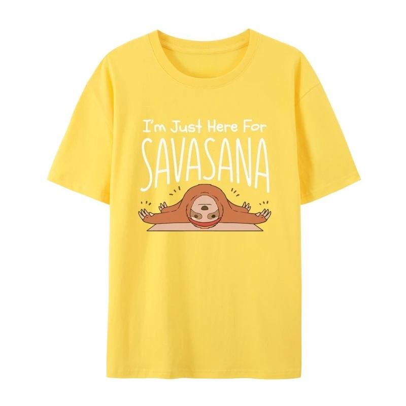 Sloth Yoga Im Just Here for Savasana Tshirt Unique Gothic Animes Tshirts TShirt Graphic Clothes Black Summer Streetwear Y2K Top