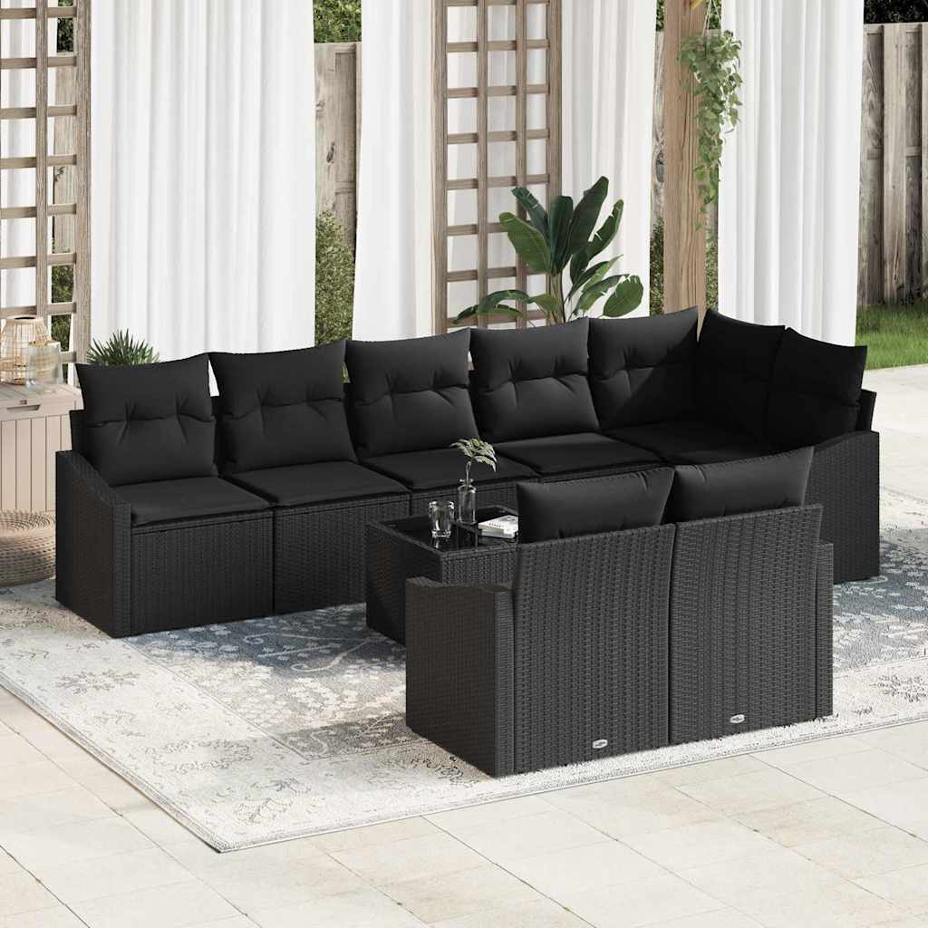 Garden Sofa Set with Cushions 9 pcs Black Poly Rattan