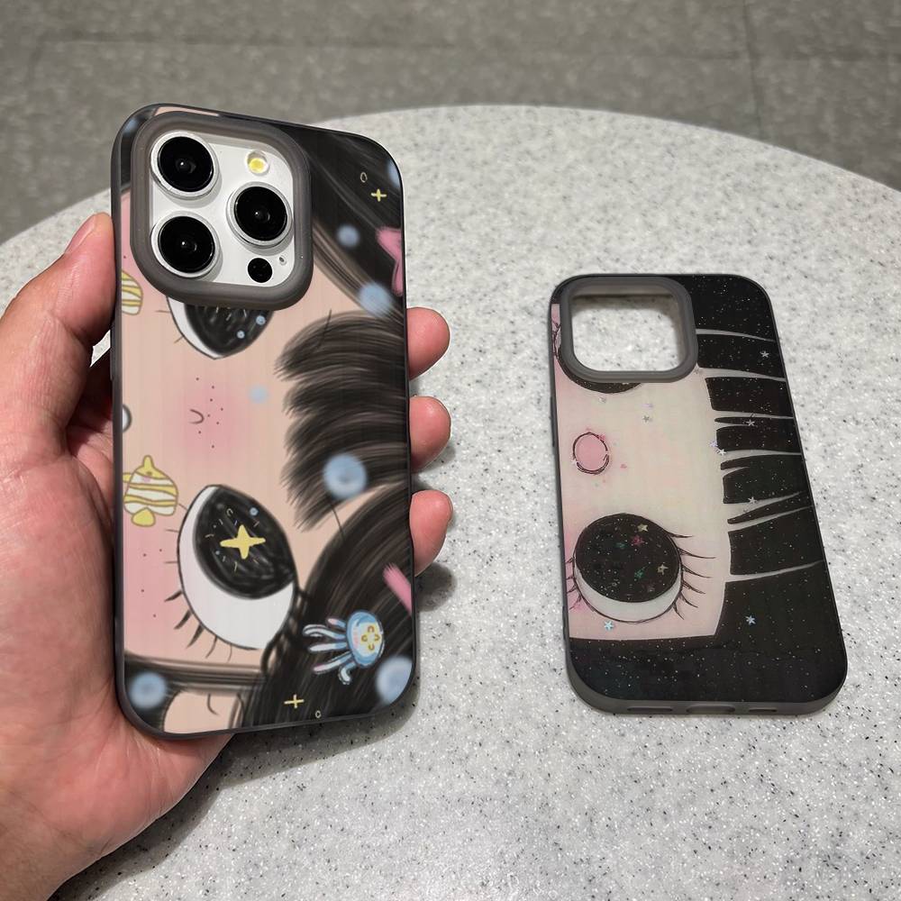 Чехол для телефона с большими глазами, девушка из комиксов, для IPhone 17 16 15 14 13 12 11 Pro Max Plus, гофрированный бампер, задняя крышка