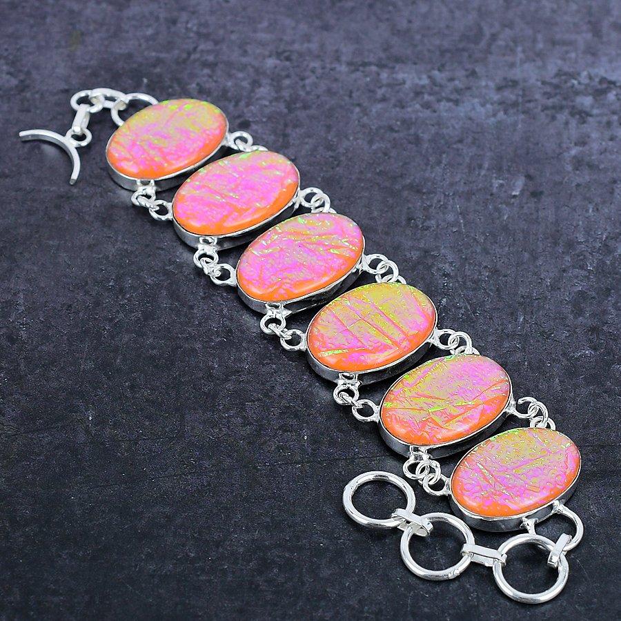 Оранжевый Триплет Опал Драгоценный камень Ручной работы Серебро 925 пробы Браслет 7-8" F1T09