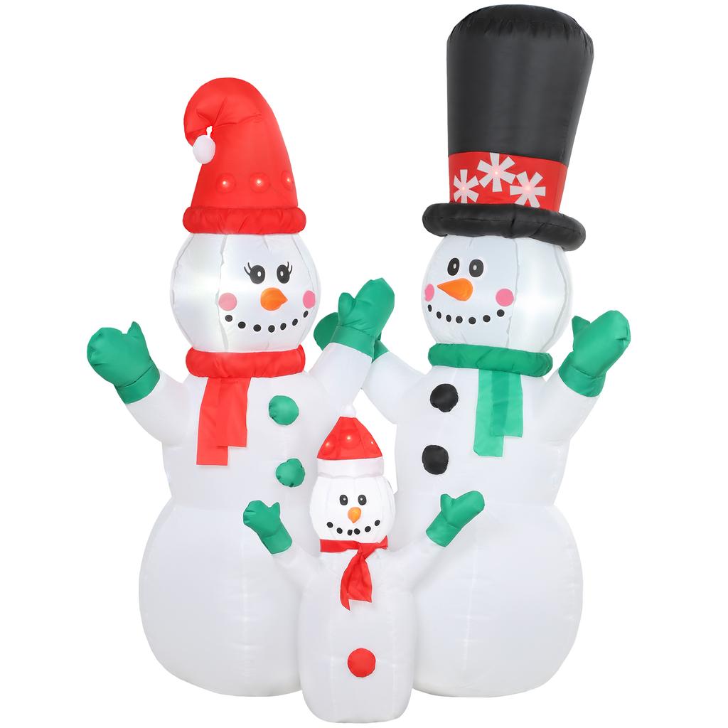 Inflatable Snowman Family, 1.8 m Christmas Decoration with LED Lighting for Indoor and Outdoor Use