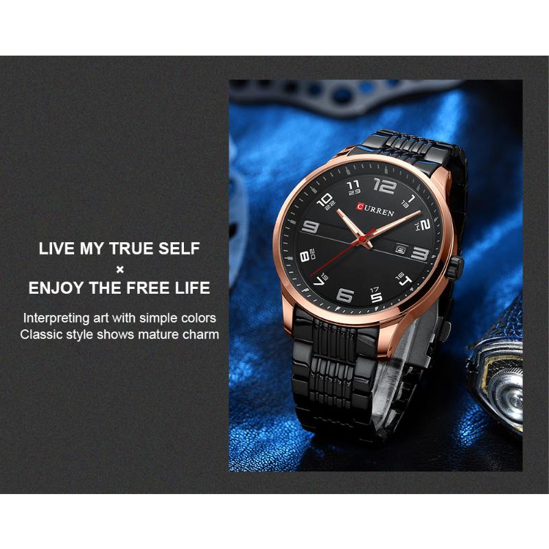 CURREN New Men's Watch Business Steel Band Quartz Watch Simple Calendar Scale Casual Watch