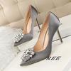 Summer New Rhine-diamond Sexy Banquet High Heels for Women Slim Heels Thin Mouth Wedding Shoes Pointed Shiny Single Shoes