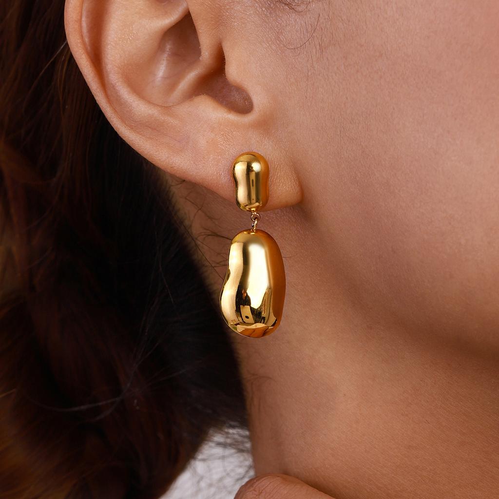 Uworld Classic Irregular Water Droplet Smooth Pendant Earring For Women 18K Gold Plated Stainless Steel Earrings Lady Jewelry