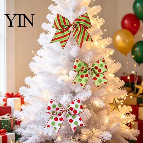 Holiday Tree Embellishments 2Pcs Christmas Polka Dot Bow Decor, European Style Ribbon Ornament for Durable Cloth Bows Crafts Gift Box Wreath, Festive