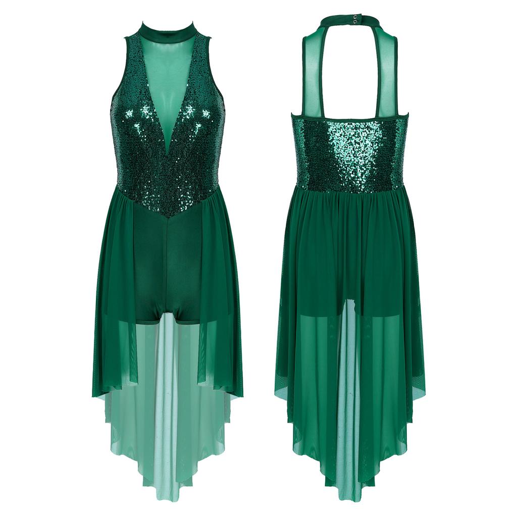 Женская танцевальная одежда с нерегулярным высоким низким низом и сетчатой ​​юбкой для лирического современного балета для девочек