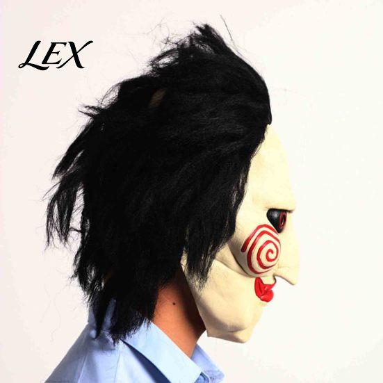 Creepy Costume Props for Escape Rooms Halloween Horror Latex Mask, Scary Clown Face Headpiece with Black Hair Full Realistic Mask Script Killing Wig,