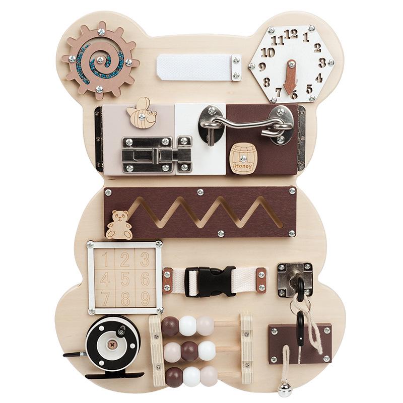 Montessori Wooden Little Bear Busy Board - Early Education & Cognitive Development Toy.