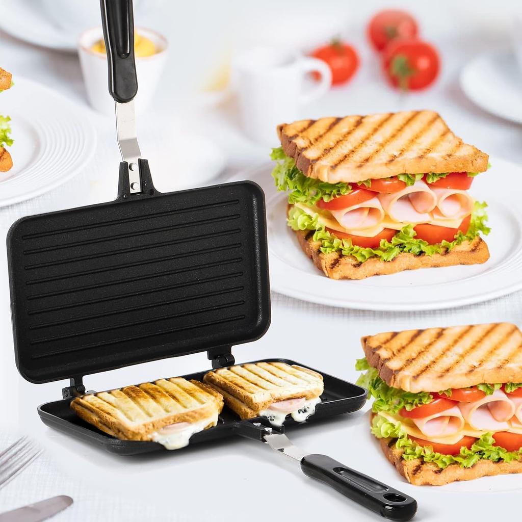 Sandwich Maker, Non-stick Grill Panini Maker Pan with Handle, Stovetop Toasted Aluminum Flip Pan