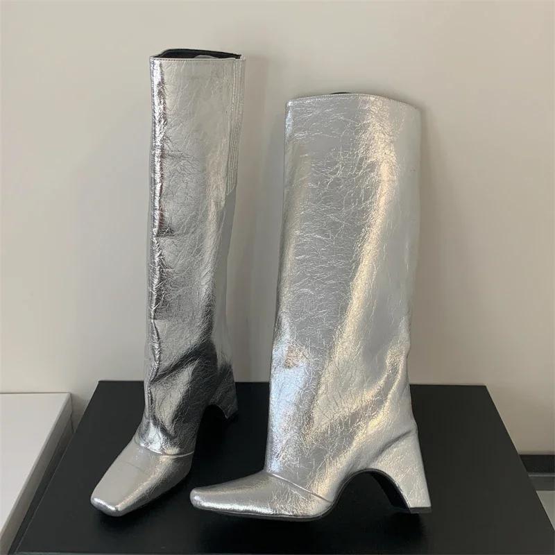 New Designer Women Knee High Boots  Winter Street Style Square High Heel Long Boots Fashion Modern Boots Botas De Mujer