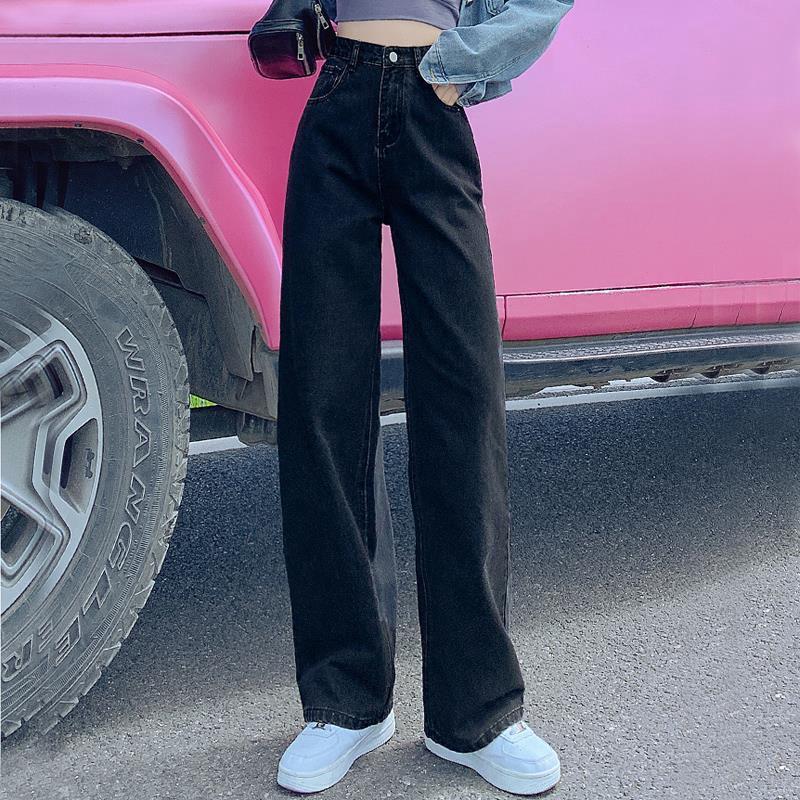 Женские джинсы с высокой талией, черные и серые, широкие — облегающие, свободные, универсальные, весна 2022 года